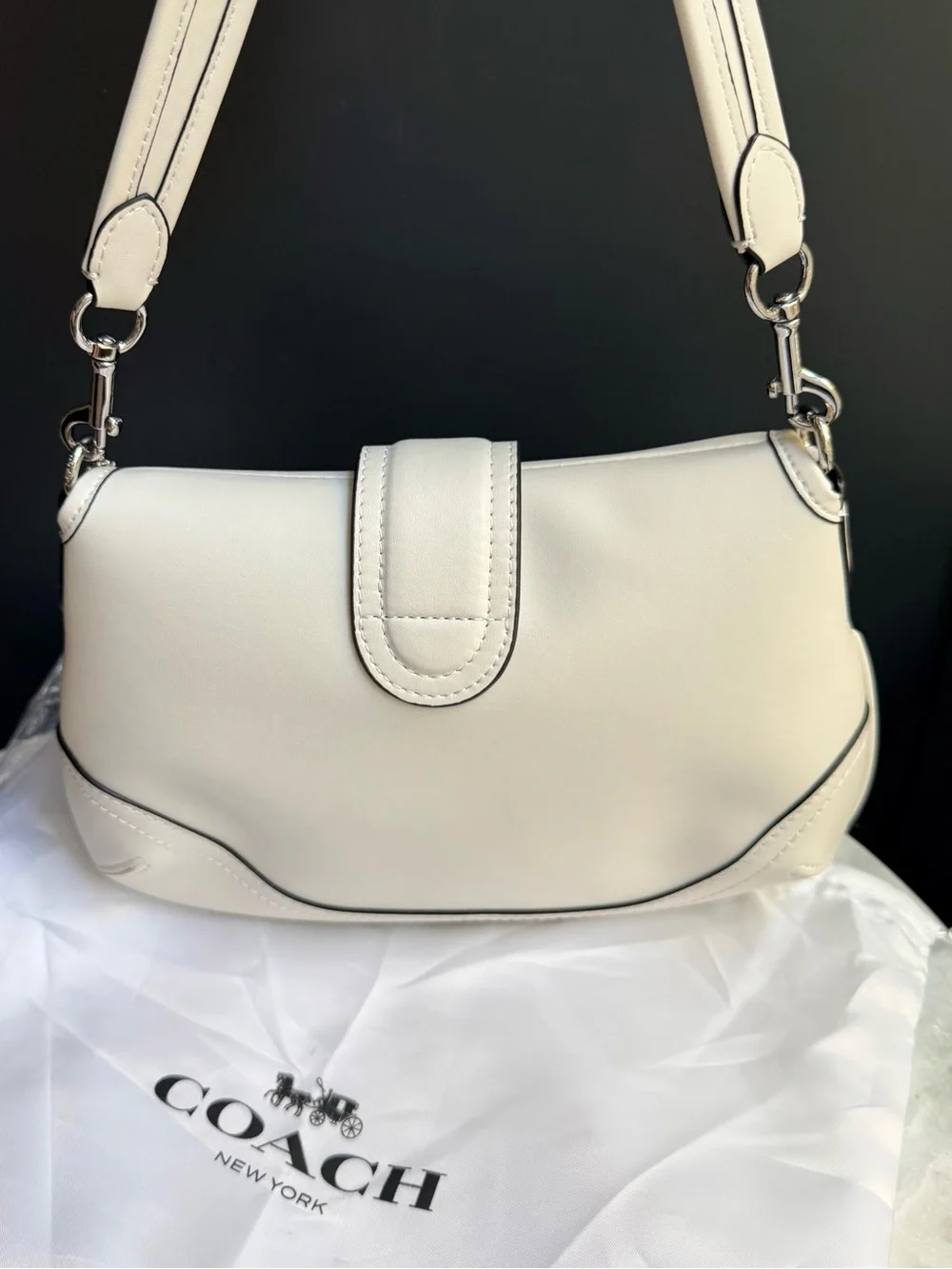 NWOT Coach Soho Flap Bag in Regenerative Leather Chalk White CR699 Silver